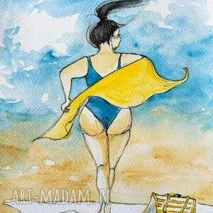 body positive 2 akwarela artystki adriany laube - kobieta, plaża, morze, lato