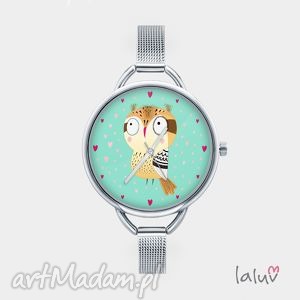 zegarek z grafiką love owl, sowa, mądrość, miłość, serce, ptak, zegarki