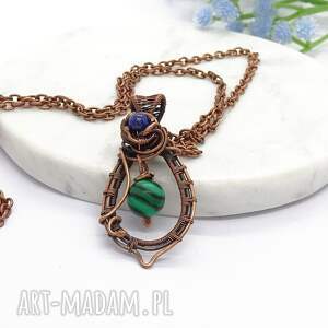 Miedziany naszyjnik z malachitem i lapis lazuli, malachit biżuteria