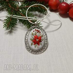 ręcznie haftowany wisior świątecznie filcu stylowo, boho, bez