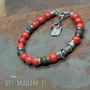 koral, lawa - bransoletka 01, pomarańczowy męska, srebro oksydowane