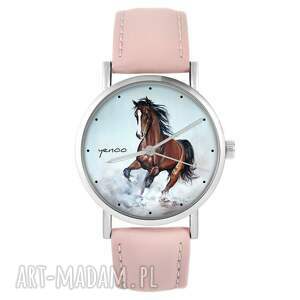 zegarek - brązowy koń pudrowy róż, skórzany niej nastolatki