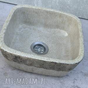 ceramiczna handmade, nablatowa beżowa, umywalka z motywem