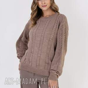 handmade swetry sweter w warkoczowy wzór - swe323 mocca mkm