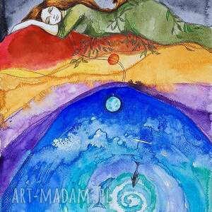 Larimar - nastrojowa akwarela z delfinami A3