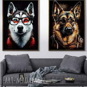 2 plakaty 50x70 cm - portrety hipsterskich psów luna i rocky, pies, psy