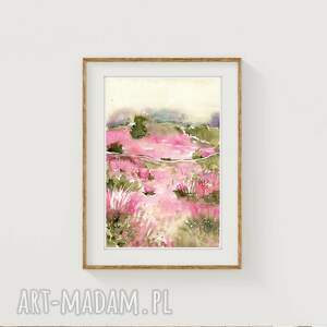 oryginalna akwarela A4 pejzaż obraz widok plakaty, kwiaty