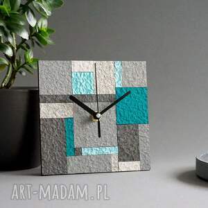 turkusowy kolaż - nowoczesny zegar do salonu, unikalny na prezent