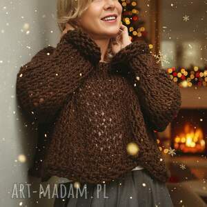 Sweter CoCo wełna ręcznie robiony brązowy handmade