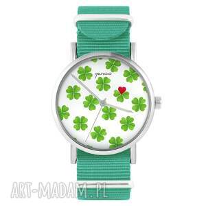 zegarek - lucky heart turkusowy, nylonowy, serce koniczynka niej prezent