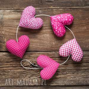 handmade dekoracje urodzinowe sercowa różowa girlanda, 5 serc