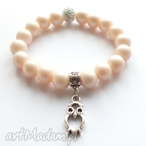 handmade bransoleta cream&shamballa&owl