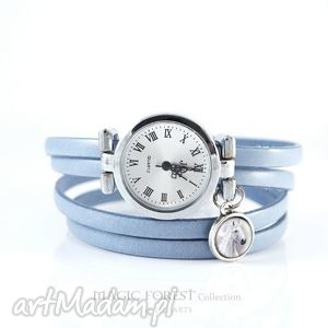 ręcznie wykonane zegarki bransoletka, zegarek - biały koń skórzany, jasno