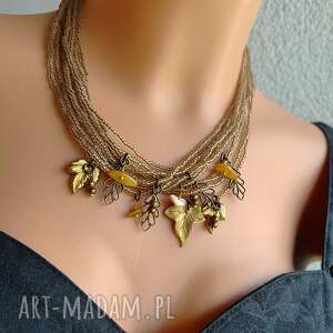 Naszyjnik Zawieszki Złote Liście Masa Perłowa