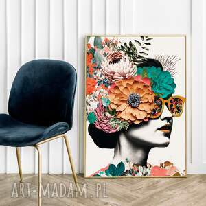 plakaty plakat kolaż dziewczyna i kwiaty - format 50x70 cm