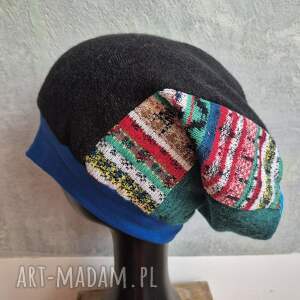 ruda klara czapka damska smerfetka patchworkowa podszewce dobra codzienne