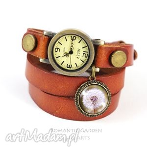 ręcznie wykonane bransoletka, zegarek - dmuchawiec camel, skórzany