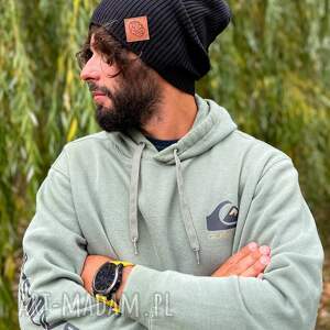 Męska bawełniana czapka jesienna logo ekoskórka „Czarny”