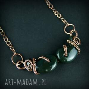 naszyjnik z zielonymi agatami wire wrapping, biżuteria dla niej biżyteria