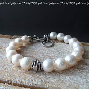 klasyka naręczna bransoletka z naturalnych pereł i srebra, perła naturalna