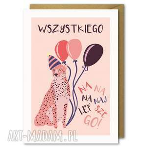 karnet okolicznościowy urodziny, różowy gepard, kartka okolicznościowa