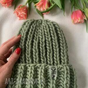 ręcznie robione czapki czapka big happy zielony handmade