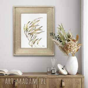 listki nude A4 - akwarela, liście akwarelowe, obraz rośliny, obrazek akwarelowy