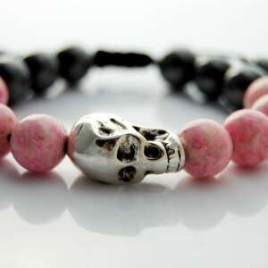 bransoletka pink skull czaszka, kamienie naturalne, róż