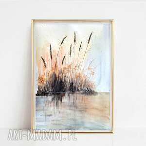 Oryginalna akwarela 36x48cm Szuwary i trawa - ręcznie malowana - art-Madam.pl