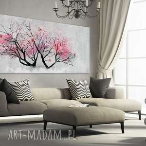 obraz drukowany na płotnie z kolorowym kwitnącym drzewem, drzewo kwiatami