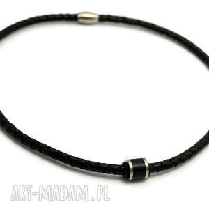 handmade męska naszyjnik/obroża skóra i stal hombree plait II black