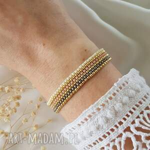 unikalny, bransoletka w paski, biżuteria bransoletki szkło japońskie, beżowa