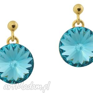 turkusowe kolczyki rivoli light turquoise swarovski elements sztyfty złoto