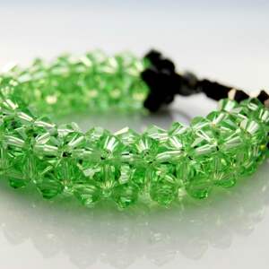 bransoletka green crystal 2, kryształki zielone, sznurek