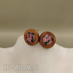 Prezent Kolczyki wkrętki Różany Ogród - drewno z motywem kwiatowym