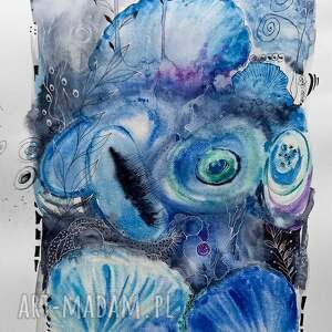 ocean abstrakcja artystki adriany laube na papierze A2, marynistyka obraz