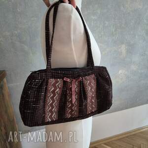 torebka damska retro koronka brązowa handmade - wymiary 35cm na 22cm zapinana