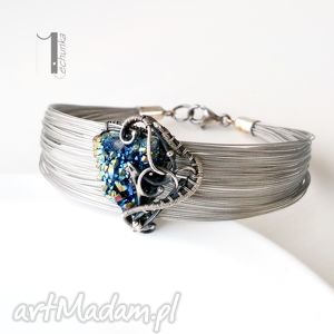 arachne - blue i bransoleta z pirytem, srebro wire, wrapping baśniowa