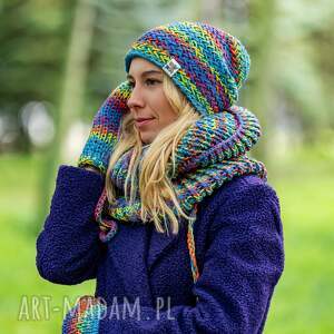 czapka merino 50 tęcza błękit explorer