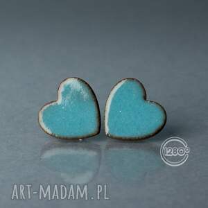 ceramiczne kolczyki sztyfty w kształcie serca kolorze niebieskim prezent