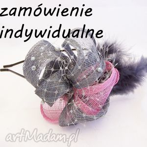 ozdoby do włosów zamówienie indywidualne, fascynator, pióra, szary róż