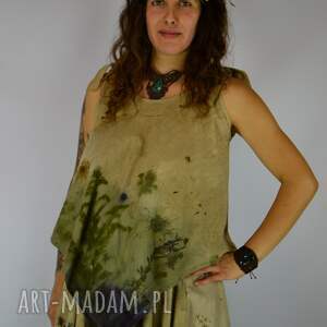 Barwiona roślinami, ręcznie robiona Dzika Bluzka Nimfa z Głębin