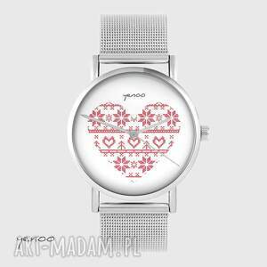 zegarek, bransoletka - serce skandynawskie, czerwone metalowy, prezent