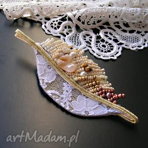 handmade broszki perłowa jesień - broszka beading