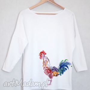 handmade koszulki kogut bluzka bawełniana oversize s/m biała