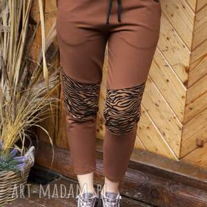 handmade spodnie spodnie dresowe miss brąz wstawką zebra