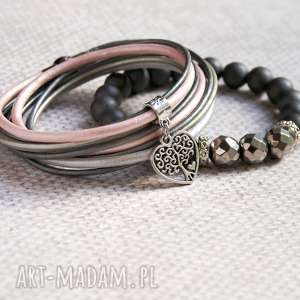 handmade new! Hematyt & metaliczne rzemienie set II