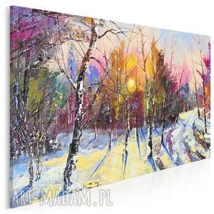 obraz na płótnie - las zima drzewa 120x80 cm 62601, śnieg, kolorowy