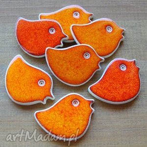 ręczne wykonanie magnesy pomarańczowe i czerwone ptaszki