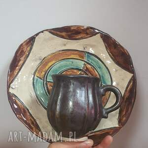 Prezent Na dobry początek dnia, glina, kubek tulipan, ceramika, talerz